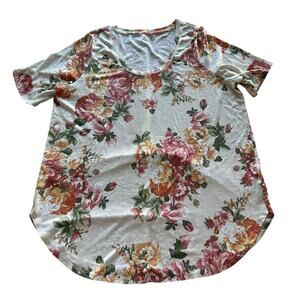 Womens Shirt Size 1X Cream Floral Lightweight Summer Spring Conservative Modest